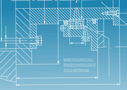 机械工程。技术插图。工程学科背景。技术设计。蓝色和白色