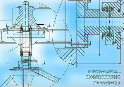 机械工程。技术插图。工程学科背景。技术设计。仪器制作。掩护, 横幅, 传单蓝色