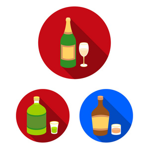 类型的酒精平面图标集合中的设计。酒瓶矢量符号股票网页插图