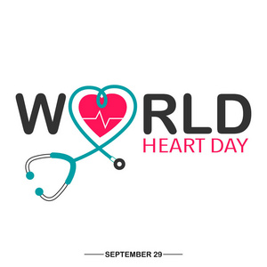世界心脏天横幅与心脏标志和听诊器标志在白色背景向量例证