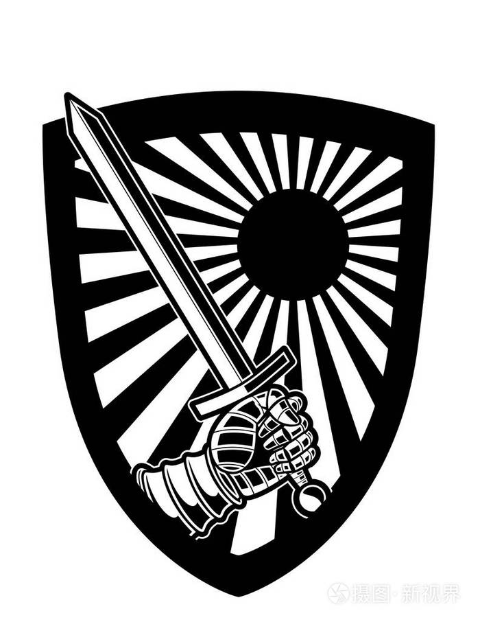 黑白盾剑矢量徽标或图标