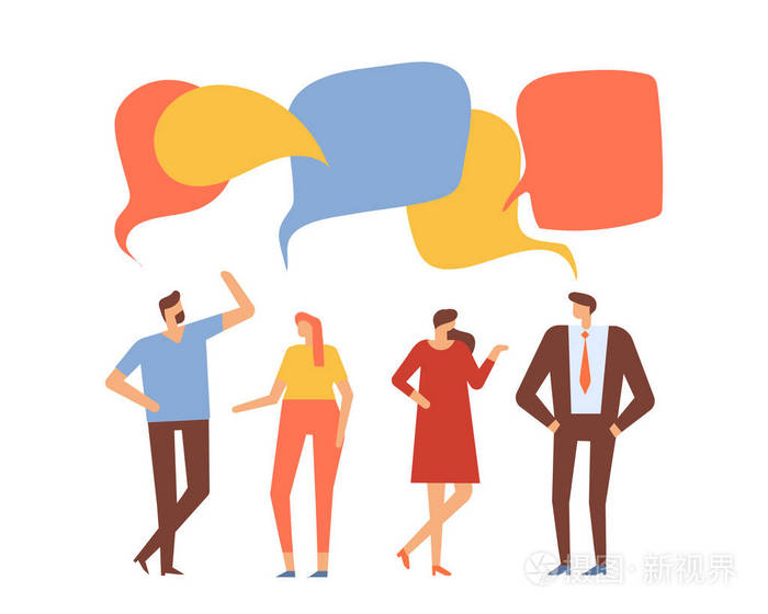 讨论, 聊天, 交谈, 对话.平面矢量图 isolaed 白色