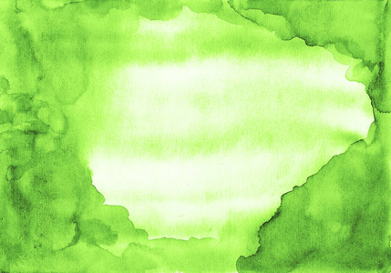 绿色水彩抽象框架的污点和斑点与光空间的中心文本