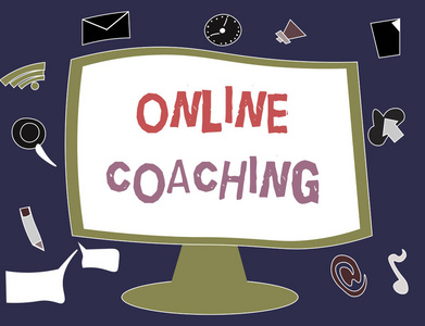 写显示在线辅导的笔记。商务照片展示在教练的帮助下从网上和互联网上学习