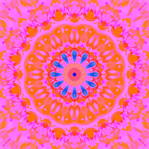抽象几何背景多彩多姿和居中。定期圆形花卉装饰品紫罗兰, 粉红色, 橙色和蓝色, 华丽和梦幻般的