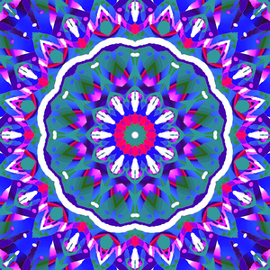 抽象几何多彩的背景居中。定期圆形花卉装饰品紫色, 粉红色, 绿松石, 蓝色, 紫色和白色, 华丽和梦幻般的