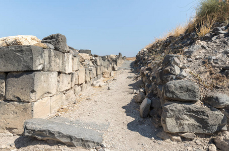 希腊罗马城市的废墟第三世纪公元前第八世纪广告 HippusSusita 在戈兰高地附近的加利利Kineret, 以色列