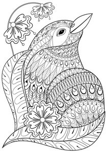 花中的奇异鸟。 一种手工绘制的少数民族动物