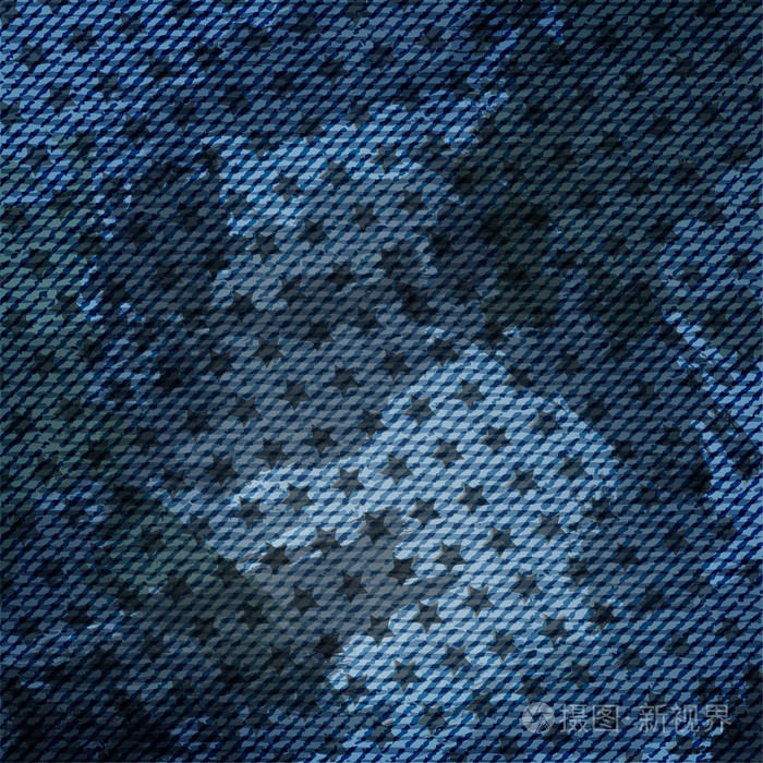 蓝色牛仔裤纹理背景与星星矢量图。Eps 10