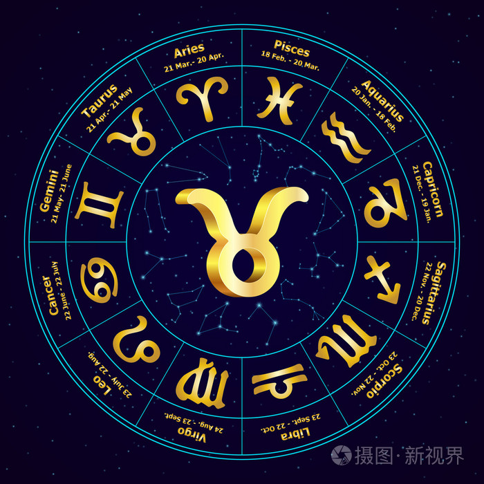 黄道十二宫金牛座在圈中的黄金标志