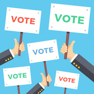 竞选ppt许多双手投票标语牌.竞选活动,选举概念.