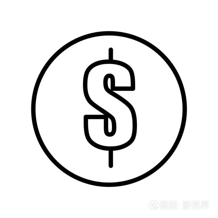 硬币透明符号,线条或线形符号,元素设计中被孤立的轮廓样式插画-正版