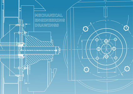 技术说明。机械工程。工程学科的背景。蓝色和白色