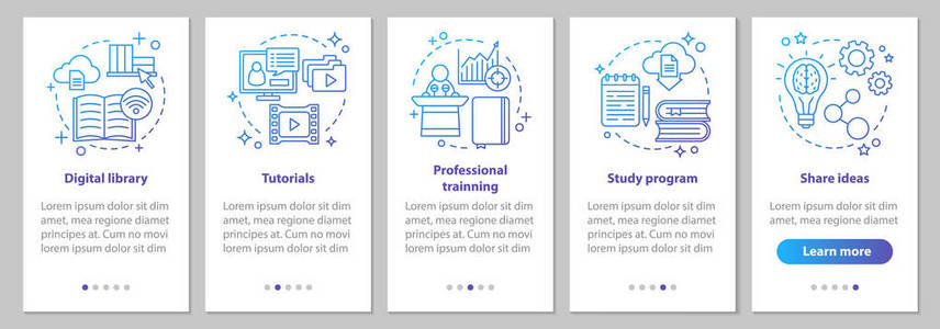 交互式培训入职移动应用程序页面屏幕的线性概念
