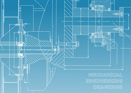 技术说明。机械工程。工程学科的背景。技术设计。仪器制造。封面, 横幅, 传单, 背景。蓝色和白色