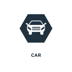 汽车图标。黑色填充矢量图。白色背景上的汽车符号。可用于网络和移动