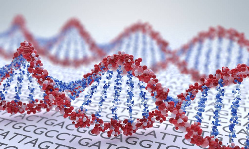 关闭螺旋 Dna 分子的观点。3d 渲染插图