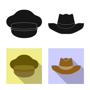 帽子和帽子标志的矢量设计。股票头饰和辅助向量图标的收集