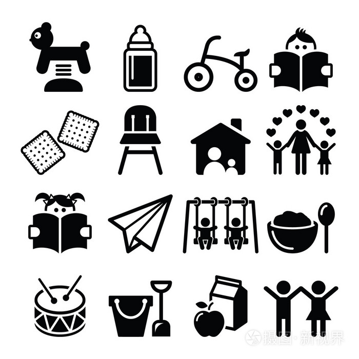 婴儿或幼儿在幼儿园或托儿所图标设置插画-正版商用图片0ssg5u-摄图新