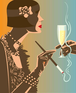 女人一杯香槟。创意概念向量