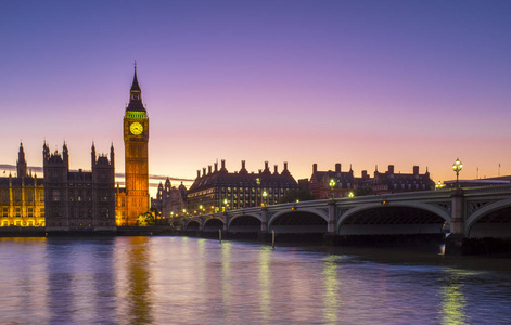 议会和大本在日落和黄昏在伦敦市中心