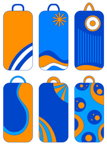 蓝色和橙色标记与装饰品被隔绝在白色背景上照片