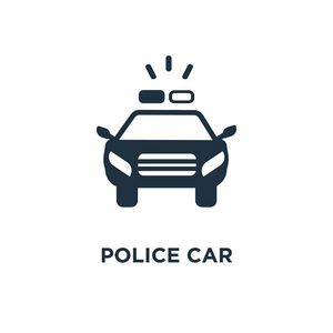 警车图标.黑色填充矢量图.警察汽车符号在白色背景.