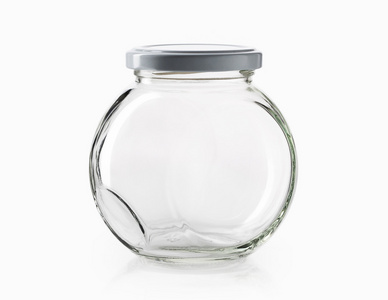 玻璃。空的玻璃瓶，在白色的背景