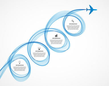 抽象的信息图表飞机和波蓝色的烟雾。矢量图
