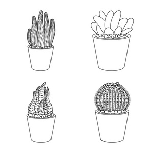 仙人掌和花盆标识的孤立对象。一套仙人掌和仙人掌的股票符号网站
