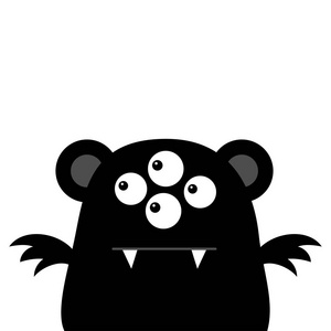 可爱的黑色剪影怪物脸图标.万圣节快乐.卡通色彩缤纷吓人的滑稽人物.