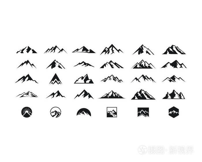 山剪影风景图标山顶插画集