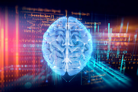 人类大脑的技术背景的 3d 渲染代表人工智能和网络空间概念
