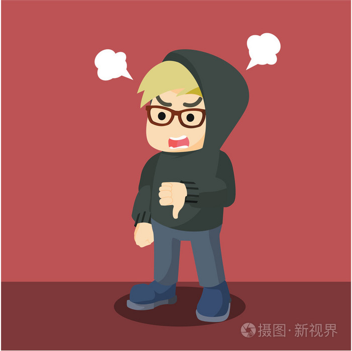 大拇指朝下生气的书呆子