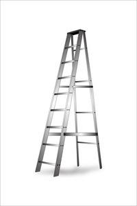 铝制梯子，技术员在白色背景上使用的钢楼梯