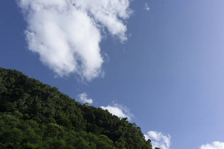 蓝天白云背景的山水美景图片