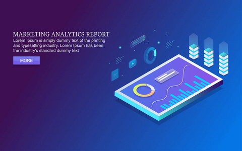 移动屏分析应用程序的市场分析报告移动屏幕平面3d 等距矢量横幅
