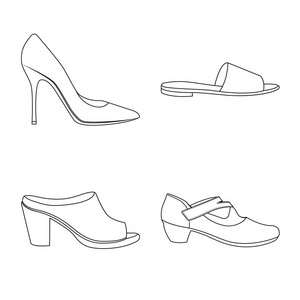鞋类和妇女标志的矢量设计。收集鞋类和足部矢量图标的股票