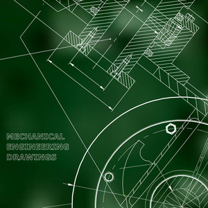 绿色背景。工程学科背景。技术插图。机械工程。技术设计。仪器制造