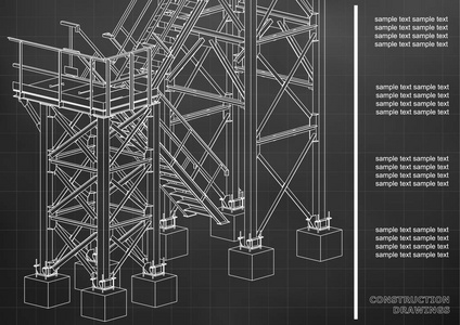 建筑。金属结构。体积结构。3d 设计。抽象背景。封面, 背景, 横幅。黑色背景。网 格