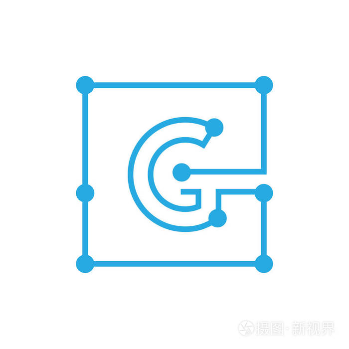 首字母 g blockchain 徽标正方形轮廓描边