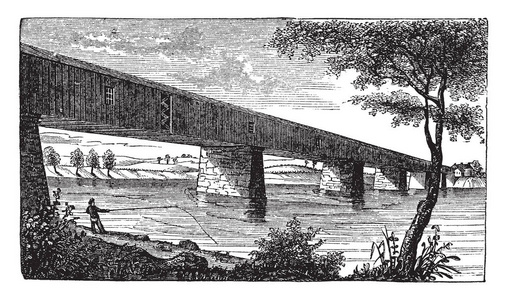 大桥在 Mcconkey 轮渡这是名称为奥尔斯顿布莱顿之前, 它从剑桥分离 1807年, 复古线画或雕刻插图