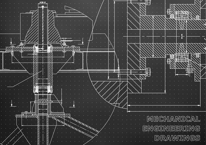 机械工程。技术插图。工程学科背景。技术设计。仪器制作。掩护, 横幅, 传单黑色背景。点