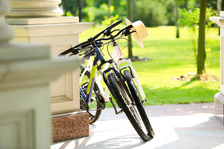 现代自行车在公园在晴朗的天