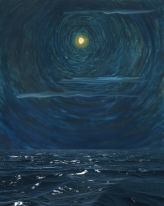 油画与数字技术水上乌云密布乌云之上的大满月夜空乌云中的万圣节南瓜