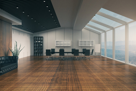 会议室内部，家具，木地板，混凝土