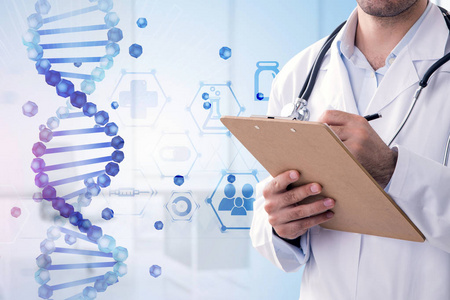 生物技术,生物学,医学和科学概念.双照片