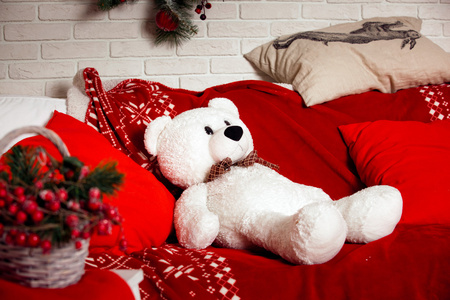 用白色的熊玩具圣诞节背景