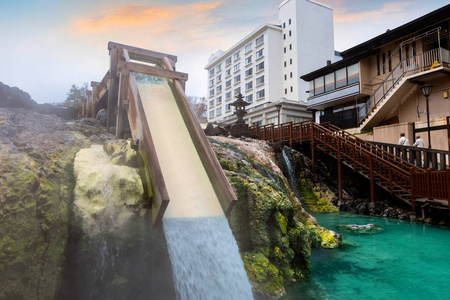 日本群马县草津温泉yubatake 温泉照片 正版商用图片05r81q 摄图新视界