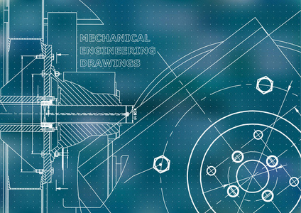 技术例证。机械工程。背景。蓝色背景。点